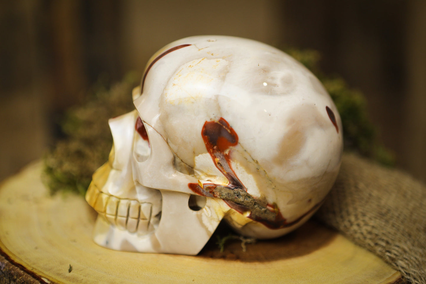 Large Skull Gemstone Polished Carved Mookaite Genuine Crystal Skull