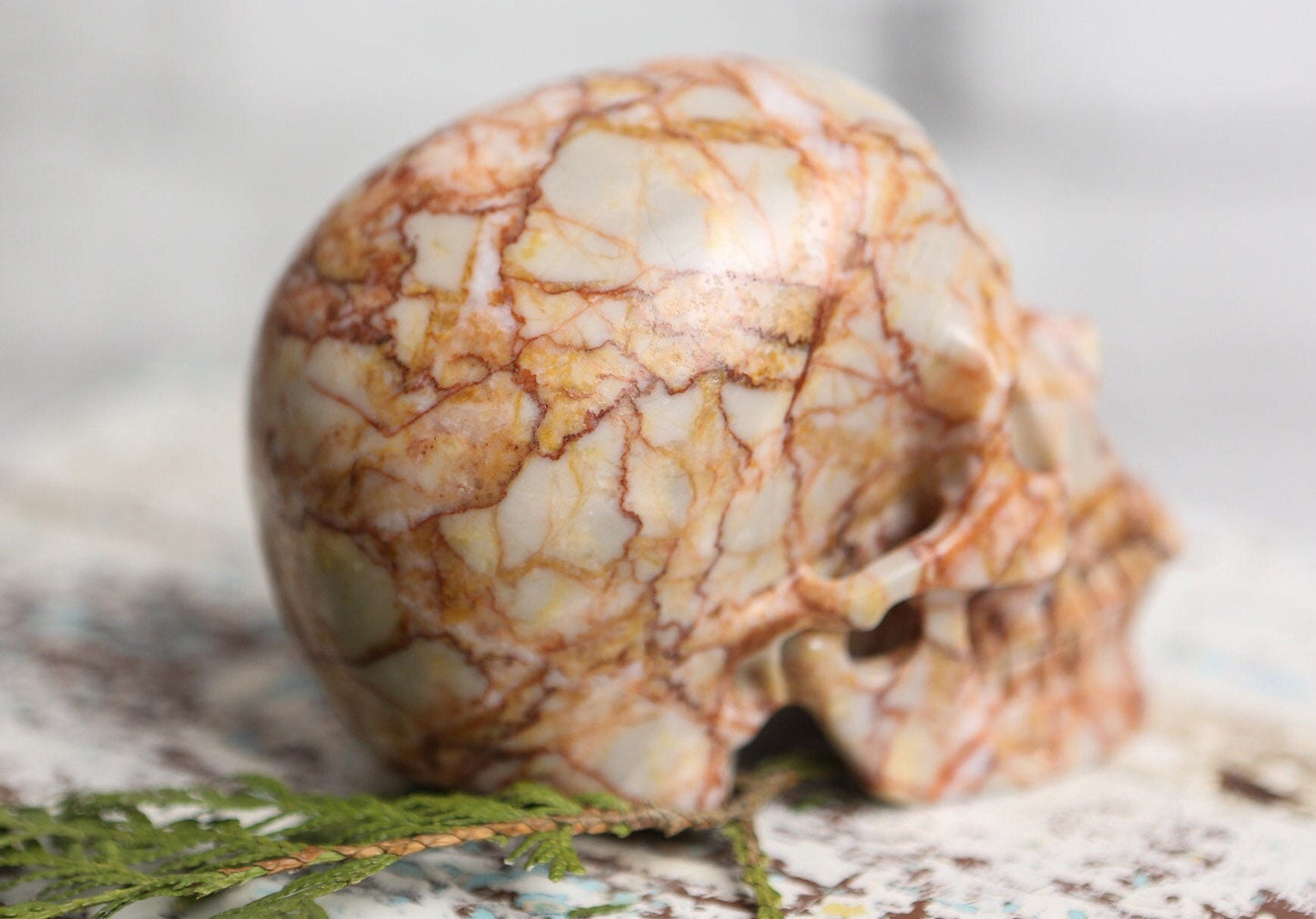 Red Vein Jasper Skull Gemstone Polished Carved Genuine Crystal