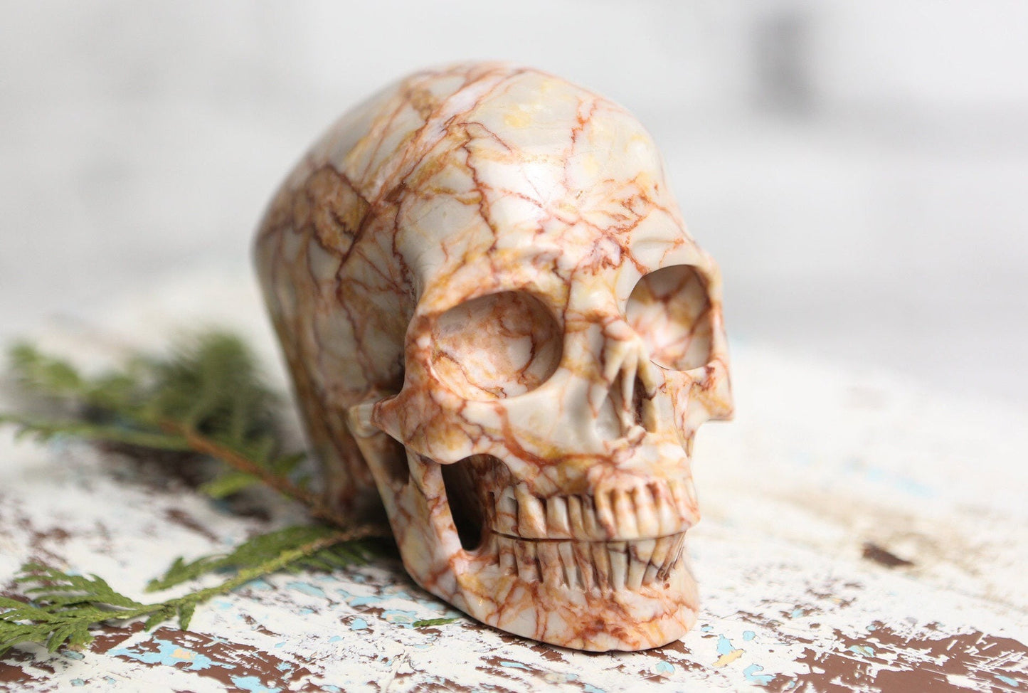 Red Vein Jasper Skull Gemstone Polished Carved Genuine Crystal