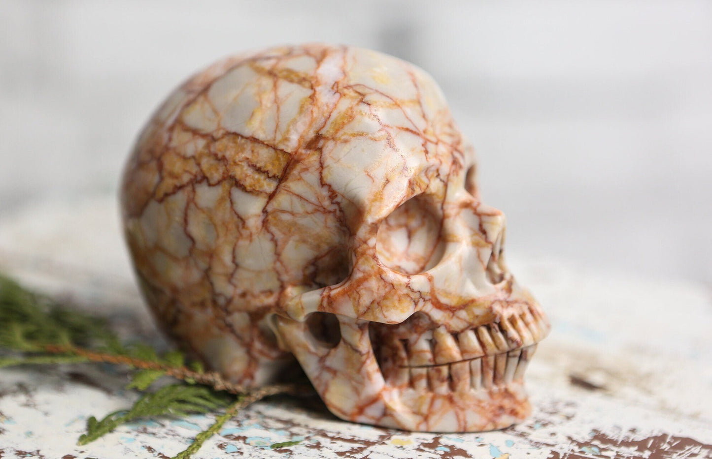Red Vein Jasper Skull Gemstone Polished Carved Genuine Crystal