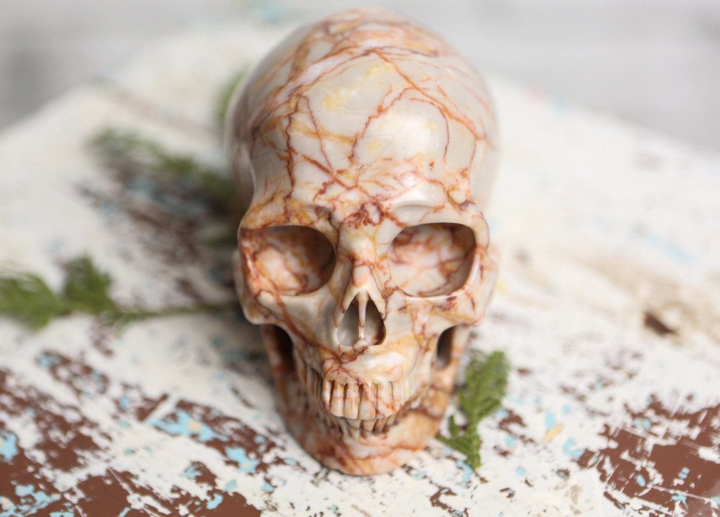 Red Vein Jasper Skull Gemstone Polished Carved Genuine Crystal
