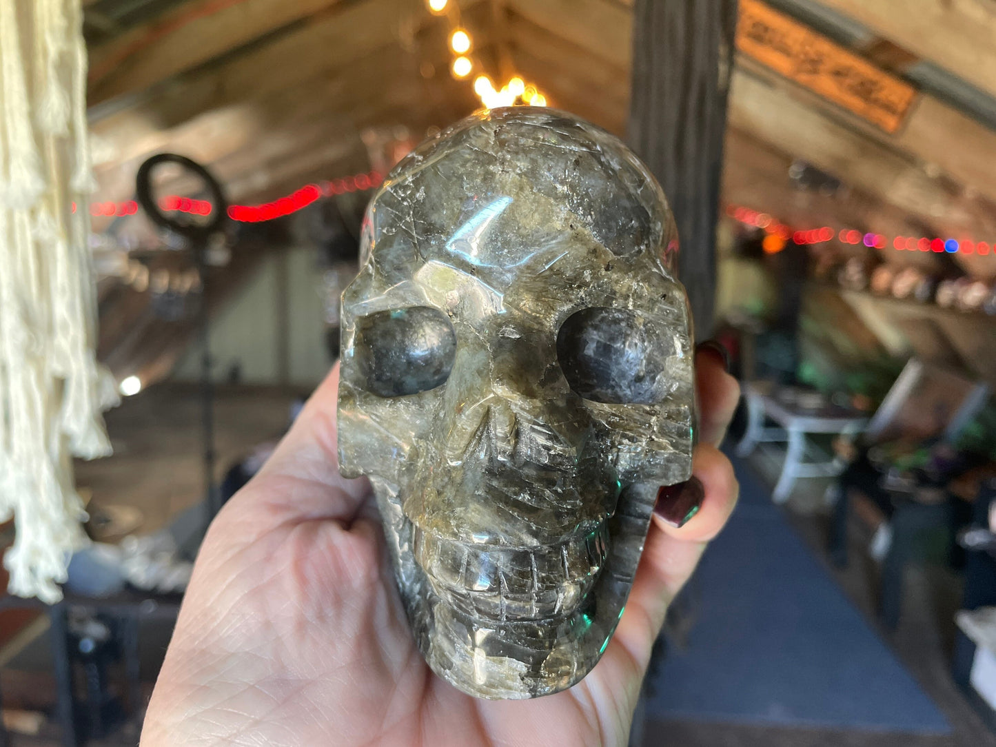 Extra Large Beautiful Flashy Labradorite Skull Polished Carved Genuine Crystal Gemstone