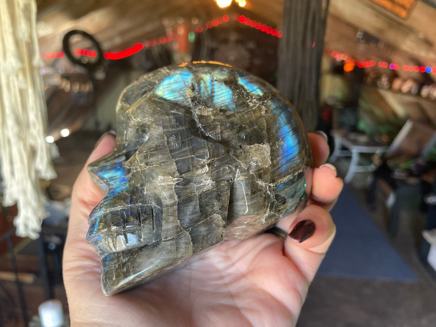 Extra Large Beautiful Flashy Labradorite Skull Polished Carved Genuine Crystal Gemstone