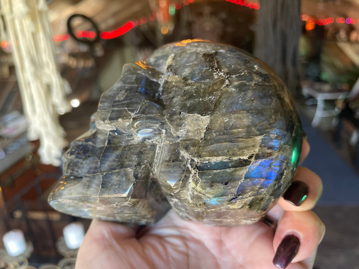 Extra Large Beautiful Flashy Labradorite Skull Polished Carved Genuine Crystal Gemstone