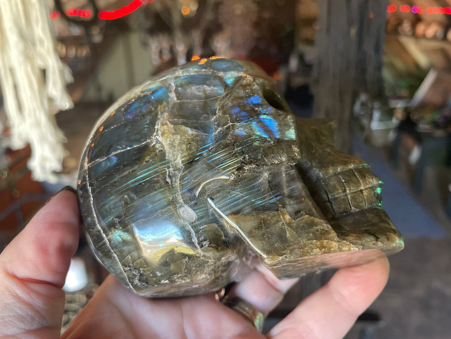 Extra Large Beautiful Flashy Labradorite Skull Polished Carved Genuine Crystal Gemstone