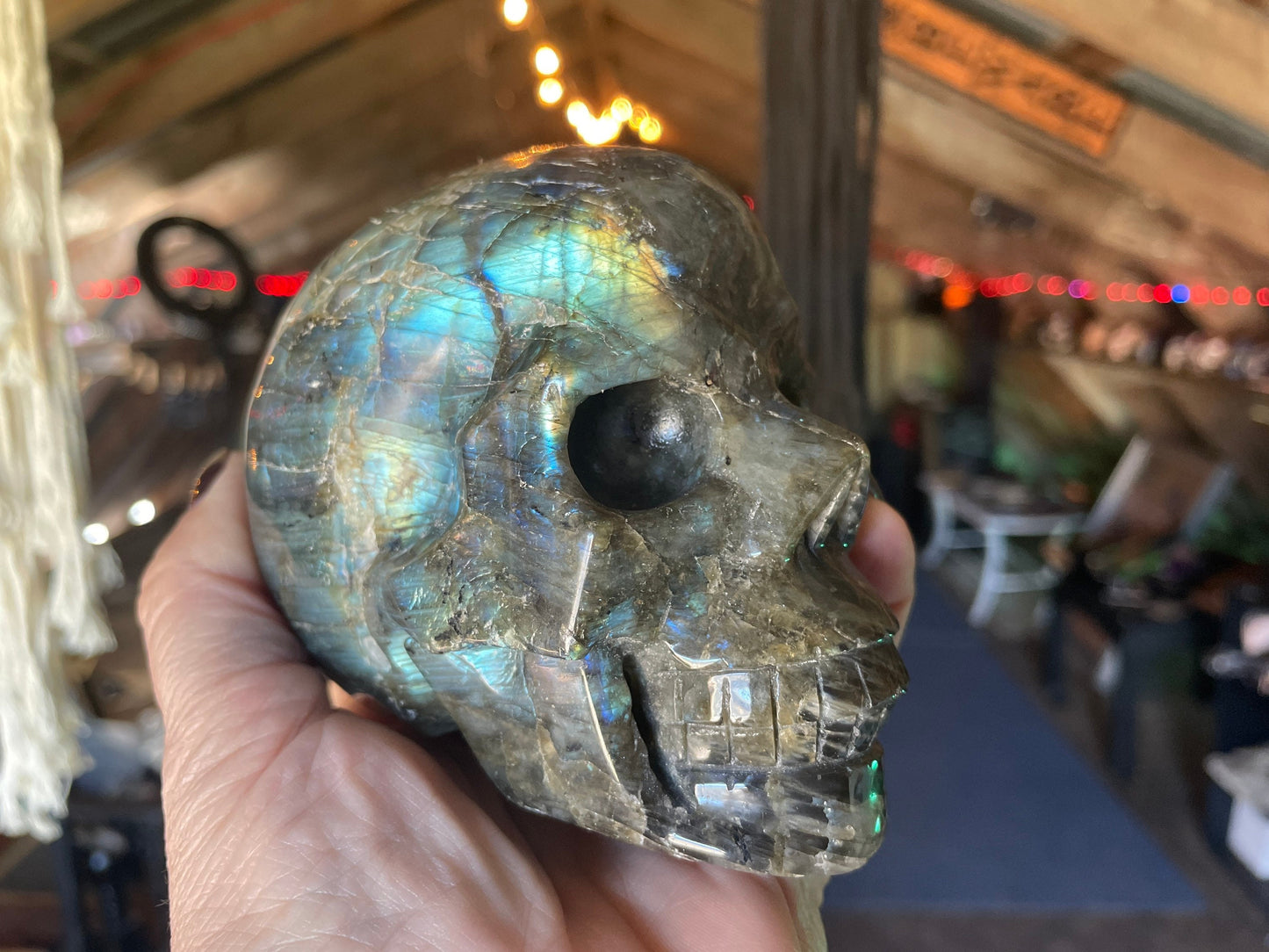 Extra Large Beautiful Flashy Labradorite Skull Polished Carved Genuine Crystal Gemstone