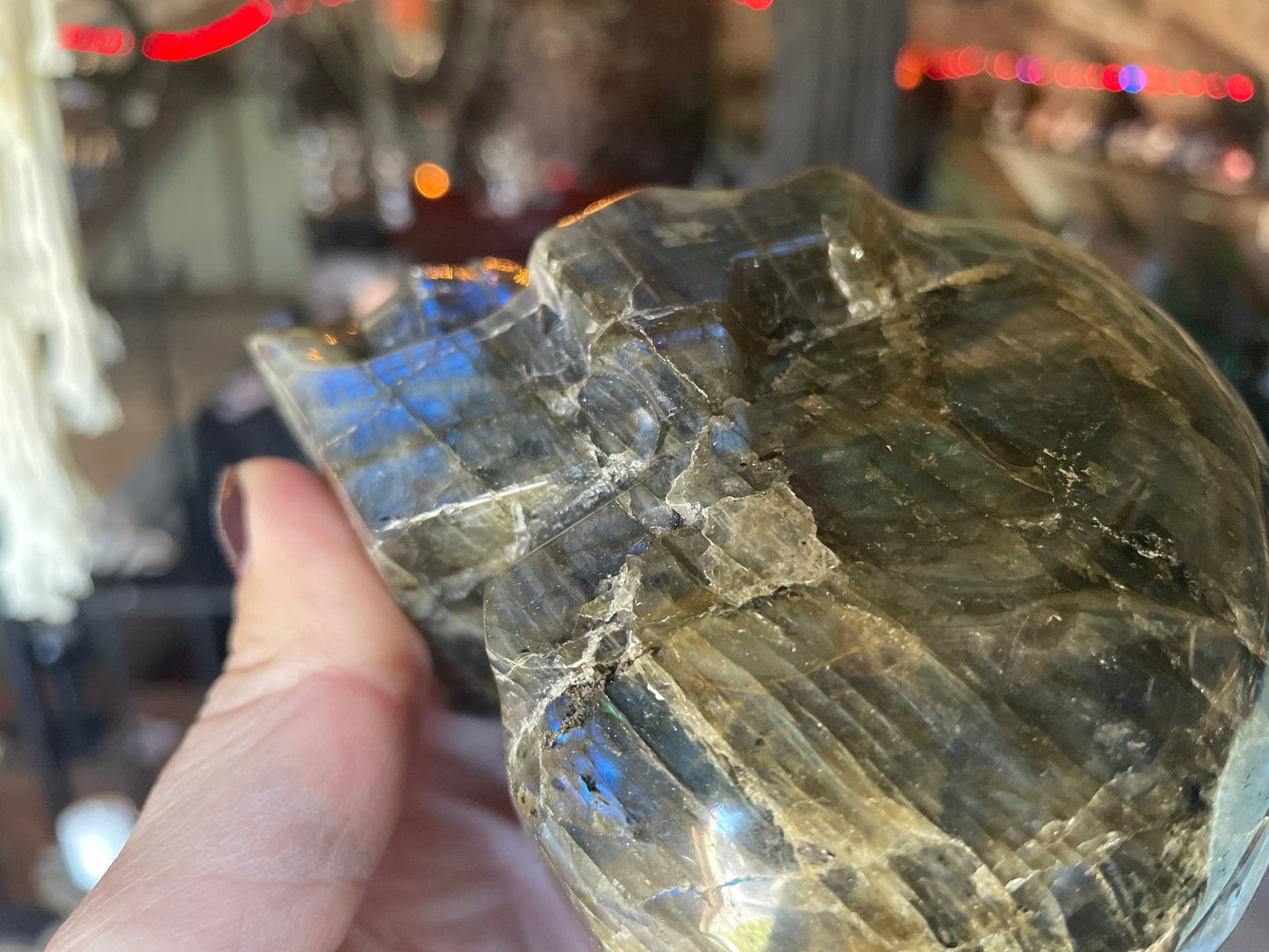 Extra Large Beautiful Flashy Labradorite Skull Polished Carved Genuine Crystal Gemstone