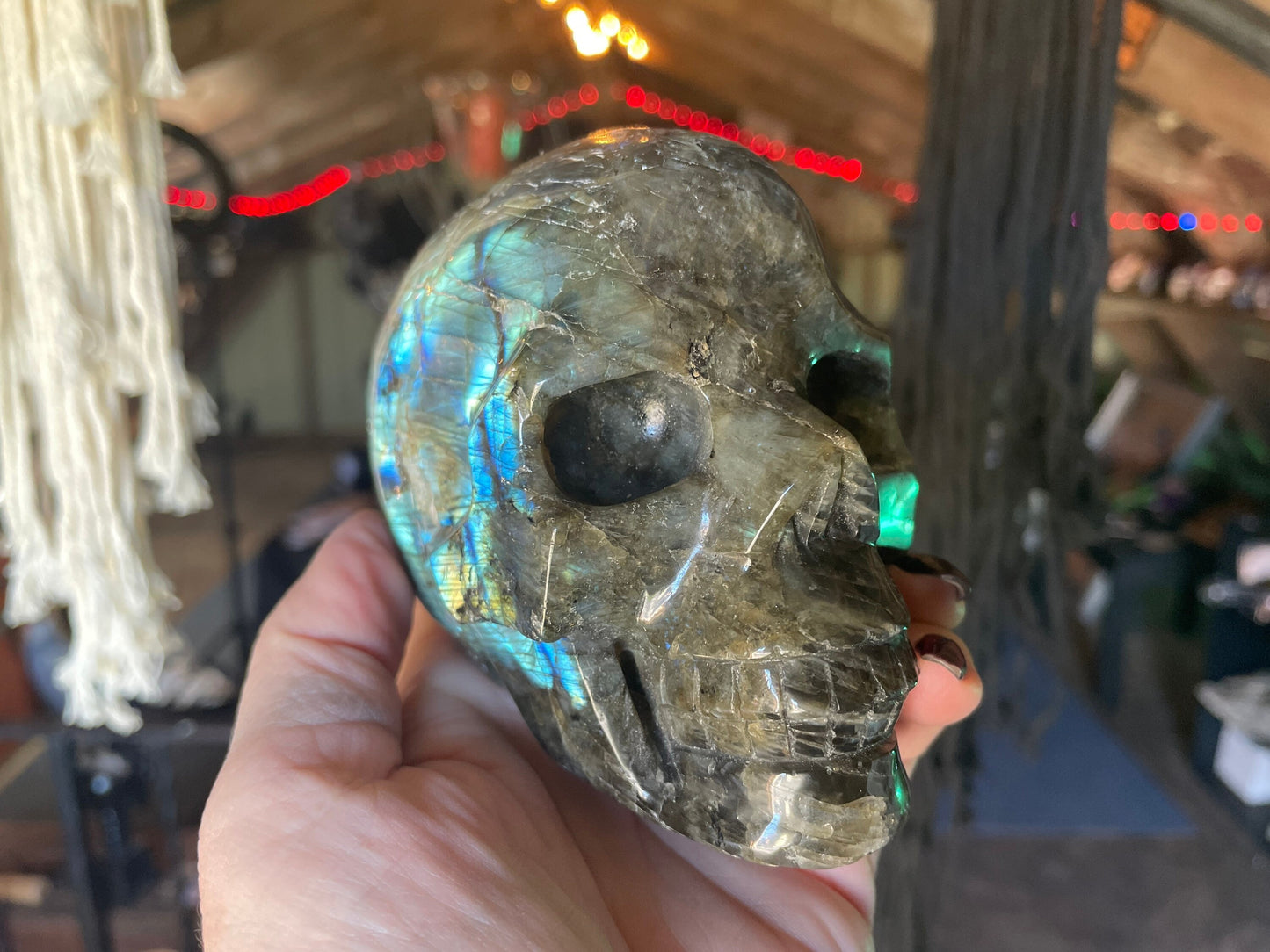Extra Large Beautiful Flashy Labradorite Skull Polished Carved Genuine Crystal Gemstone