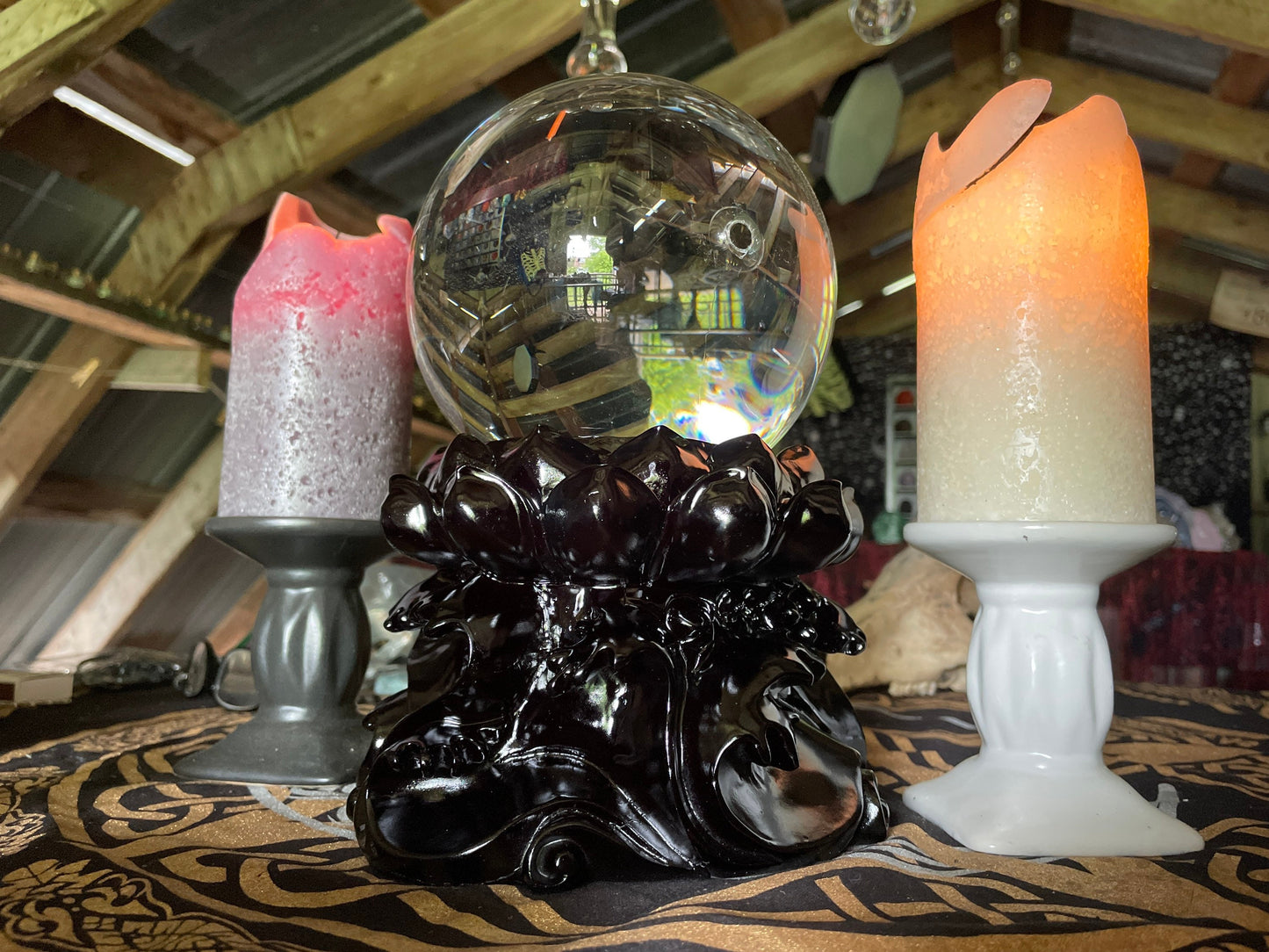 Large Lotus Sphere Stands Goth Black Victorian Crystal Ball Holder