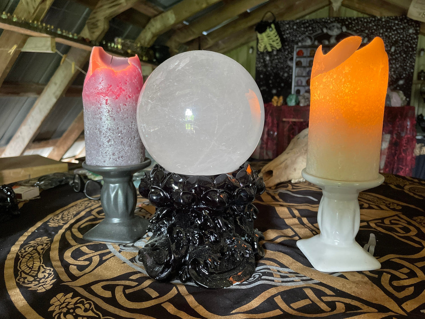 Large Lotus Sphere Stands Goth Black Victorian Crystal Ball Holder