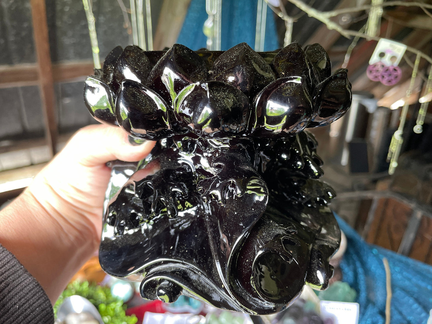 Large Lotus Sphere Stands Goth Black Victorian Crystal Ball Holder
