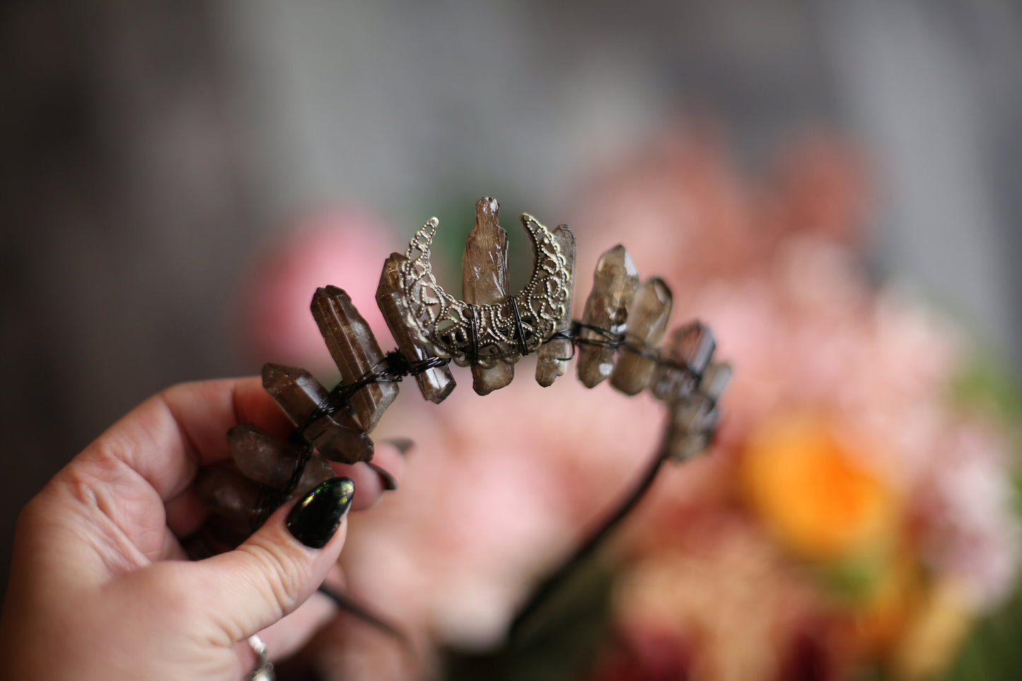 Smoky Quartz Crown TIara | Photo Prop | Witchcraft | Goth | Moon Goddess | Moonchild