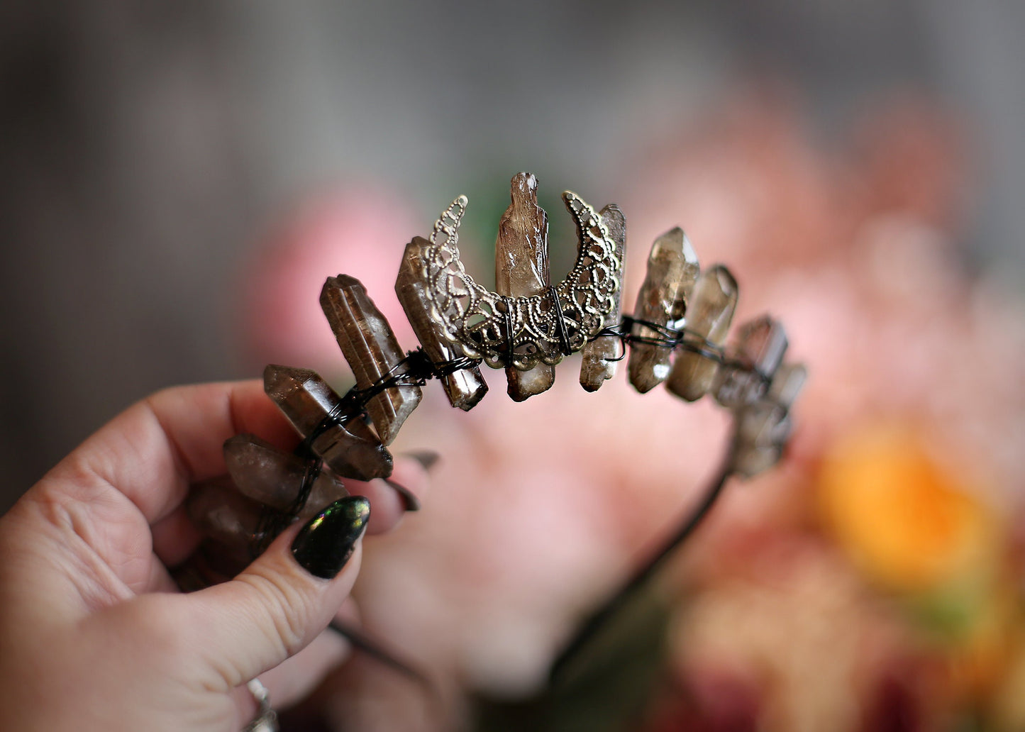 Smoky Quartz Crown TIara | Photo Prop | Witchcraft | Goth | Moon Goddess | Moonchild