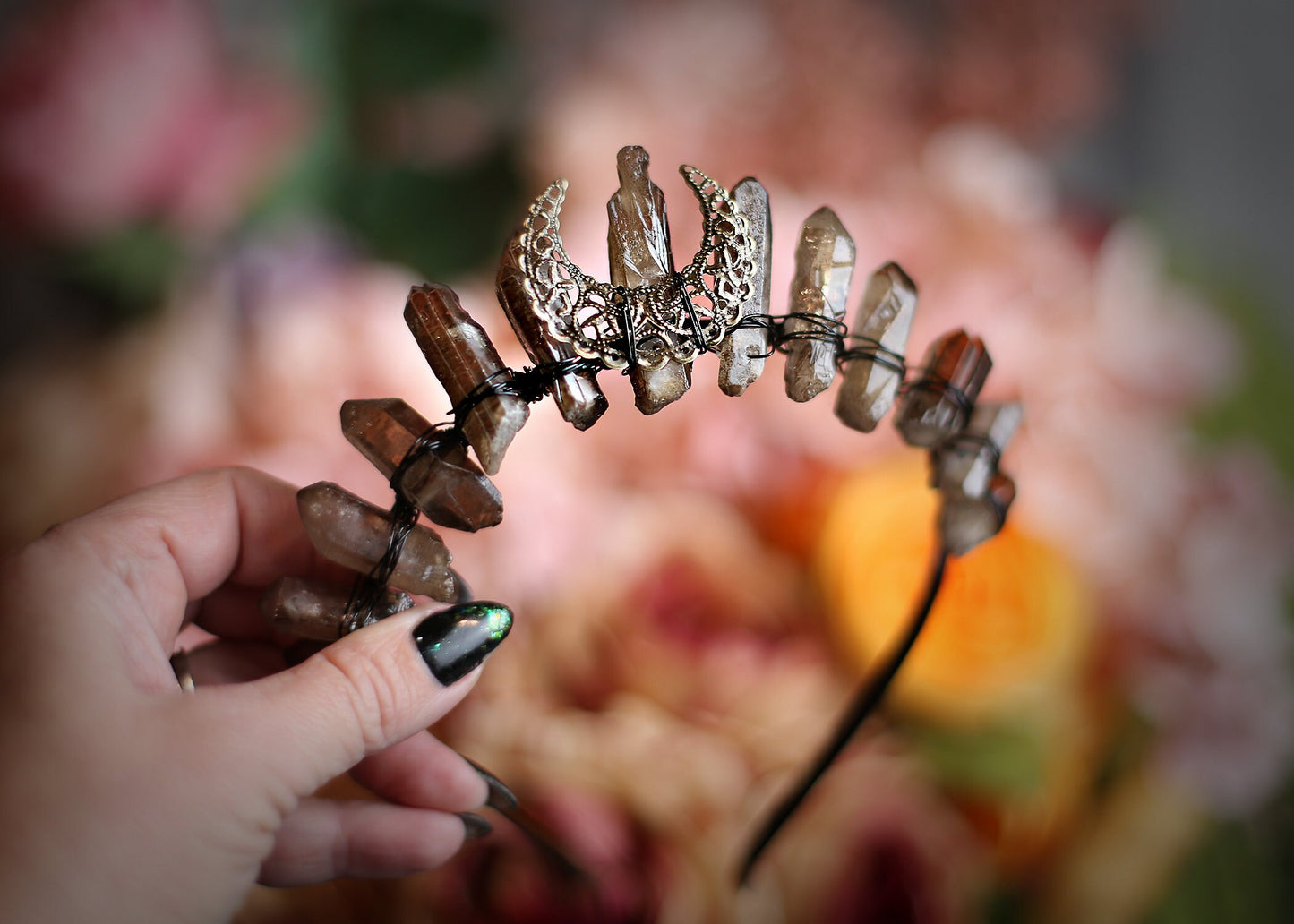 Smoky Quartz Crown TIara | Photo Prop | Witchcraft | Goth | Moon Goddess | Moonchild