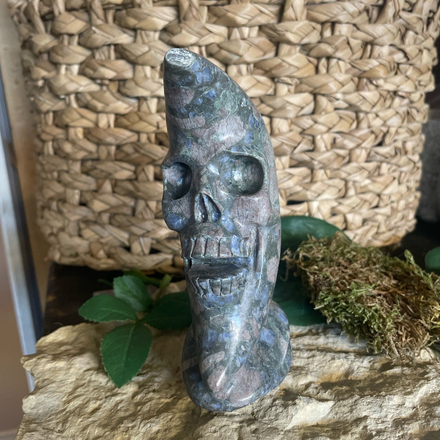 Llanite Rhyolite Moon Skull Polished Carved Genuine Crystal Gemstone