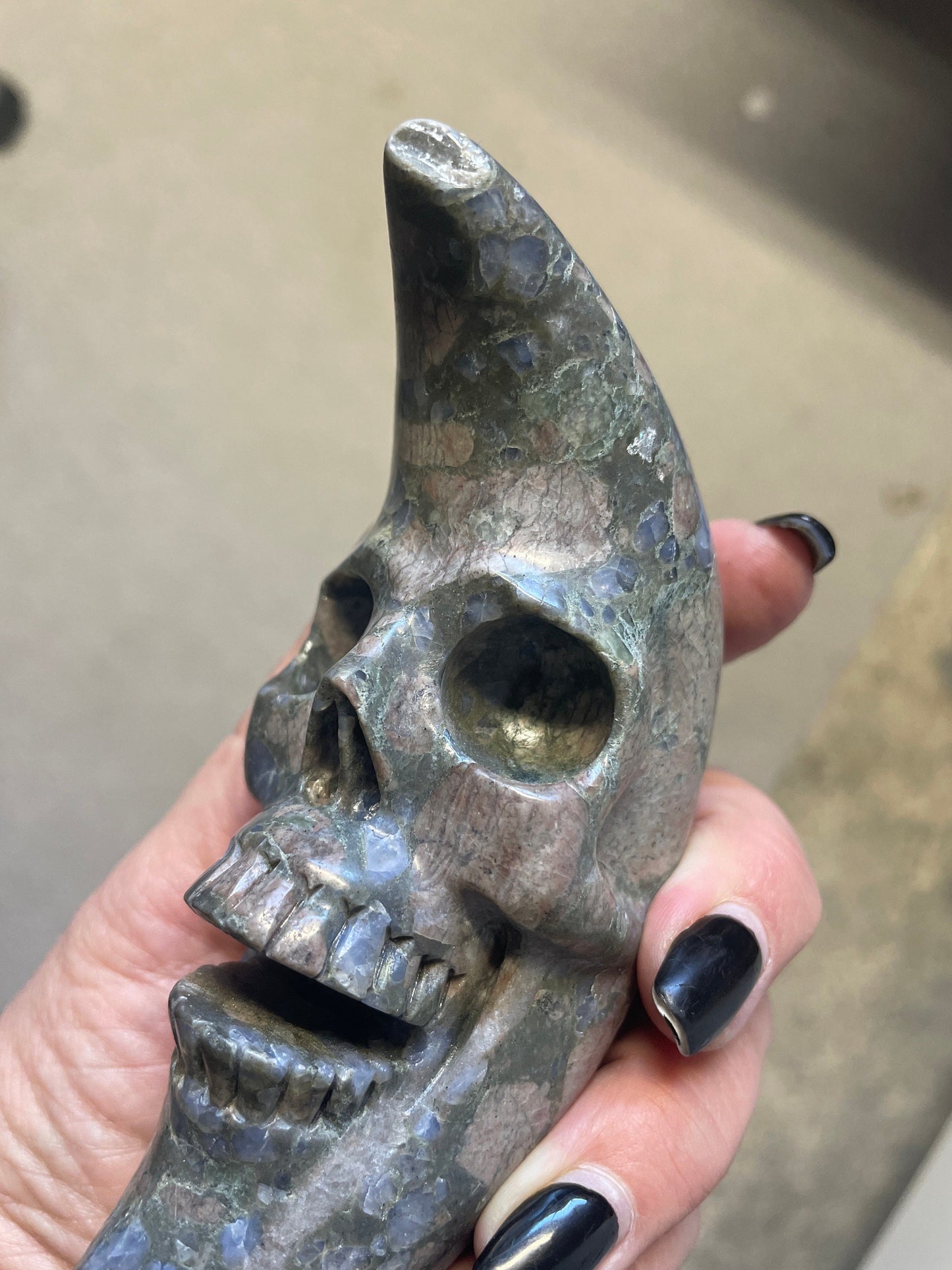 Llanite Rhyolite Moon Skull Polished Carved Genuine Crystal Gemstone