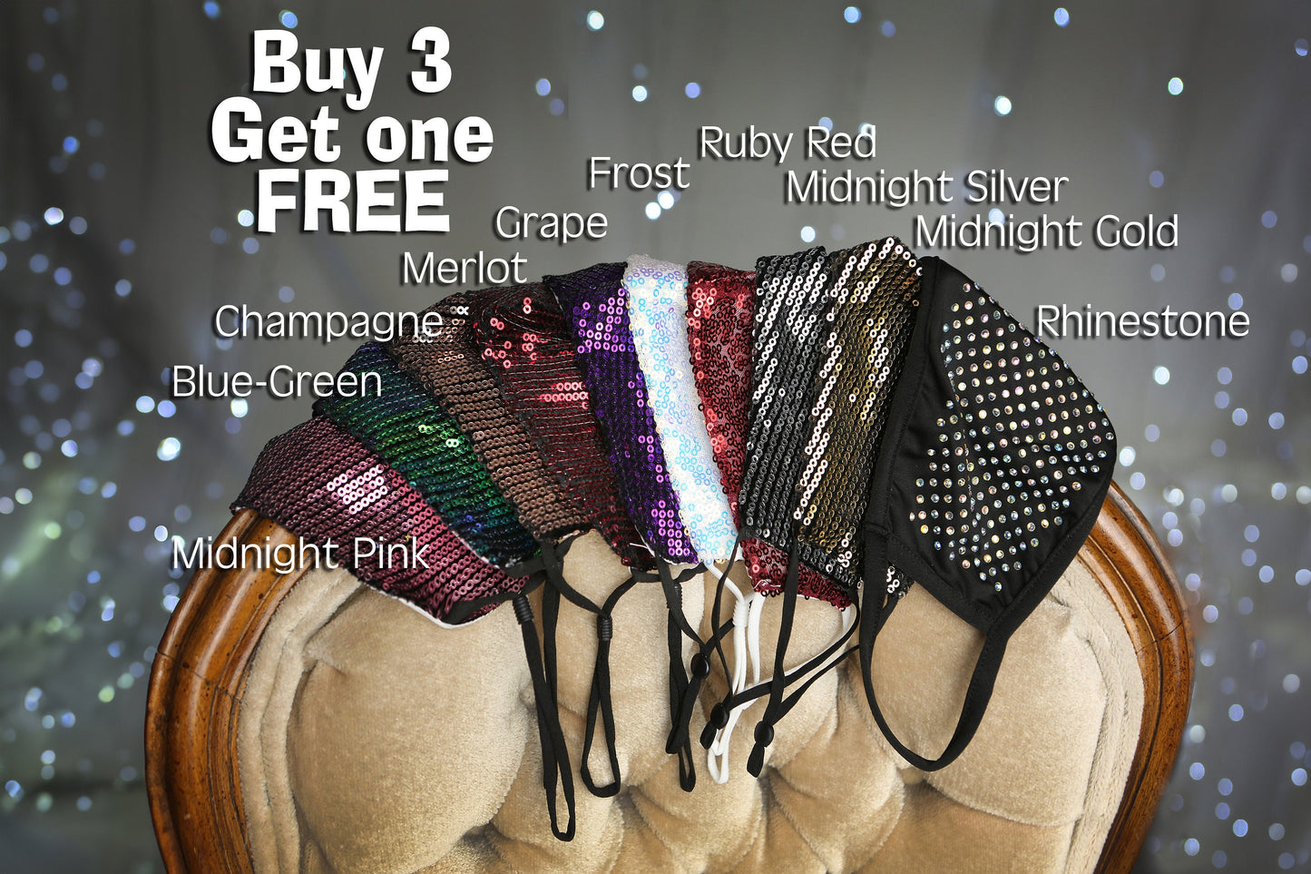 Sequin Face Mask, Pretty Sparkly Mask Face Cover! BUY 3 GET 1 FREE