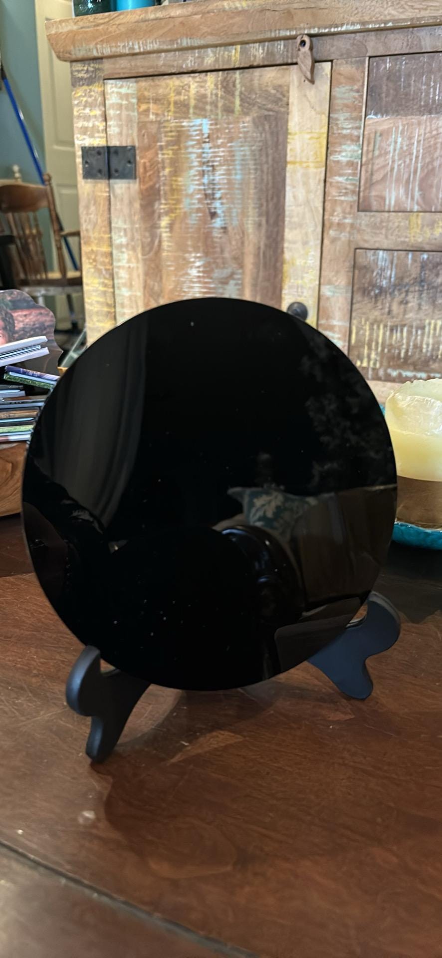 Obsidian Scrying Mirror with Stand & Information Sheet | 6.5 inch