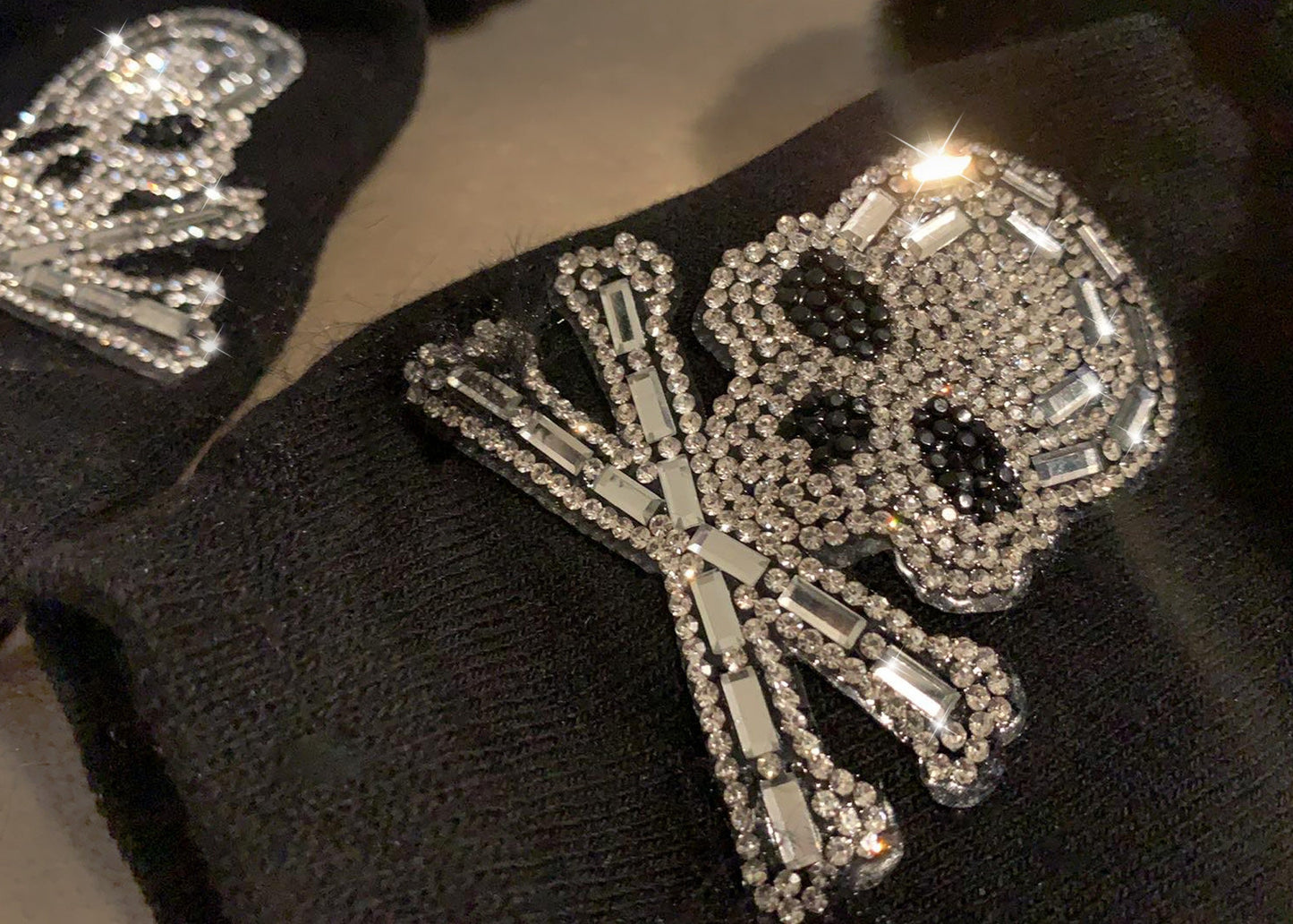 Rhinestone Skull Fingerless Gloves