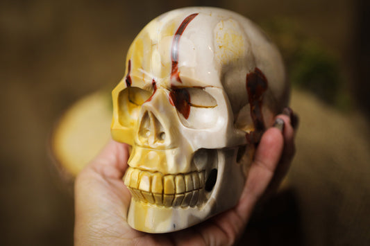 Large Skull Gemstone Polished Carved Mookaite Genuine Crystal Skull