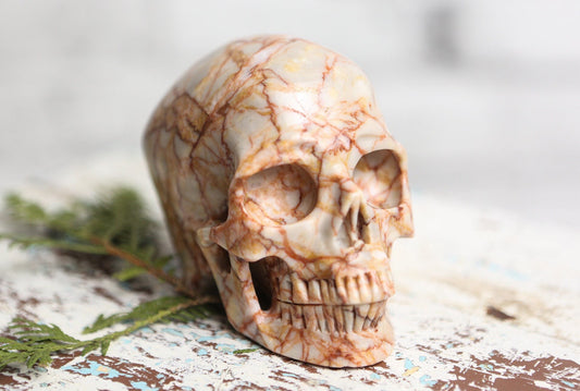 Red Vein Jasper Skull Gemstone Polished Carved Genuine Crystal