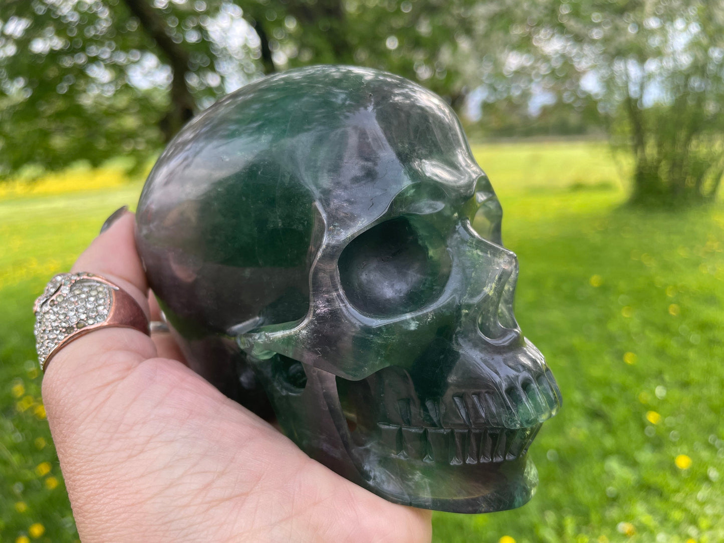 Rainbow Flourite Skull LARGE Polished Carved Genuine Gemstone Crystal
