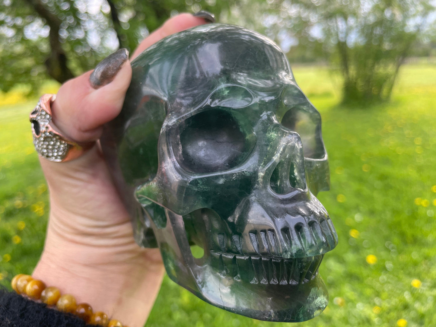 Rainbow Flourite Skull LARGE Polished Carved Genuine Gemstone Crystal