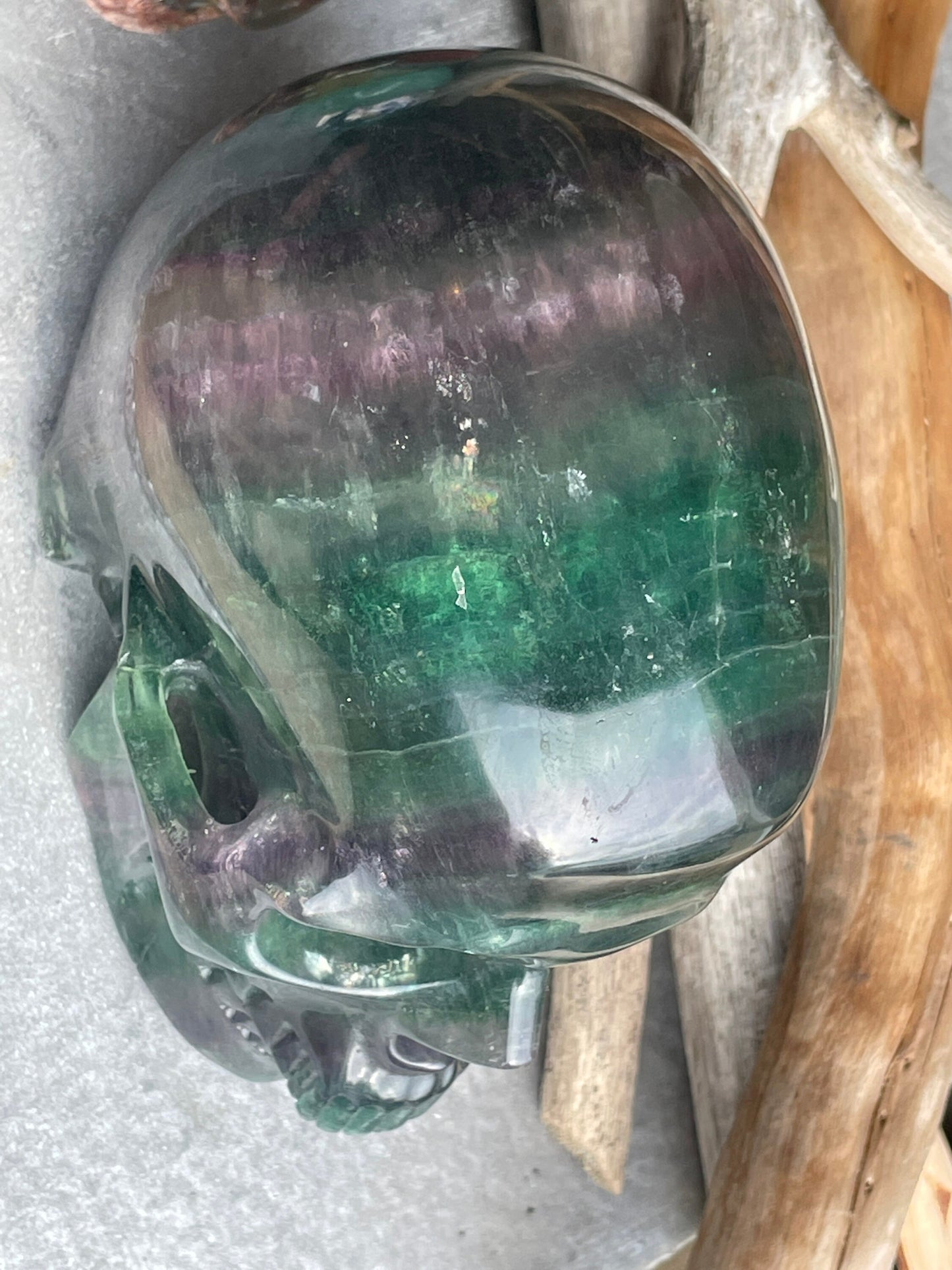 Rainbow Flourite Skull LARGE Polished Carved Genuine Gemstone Crystal