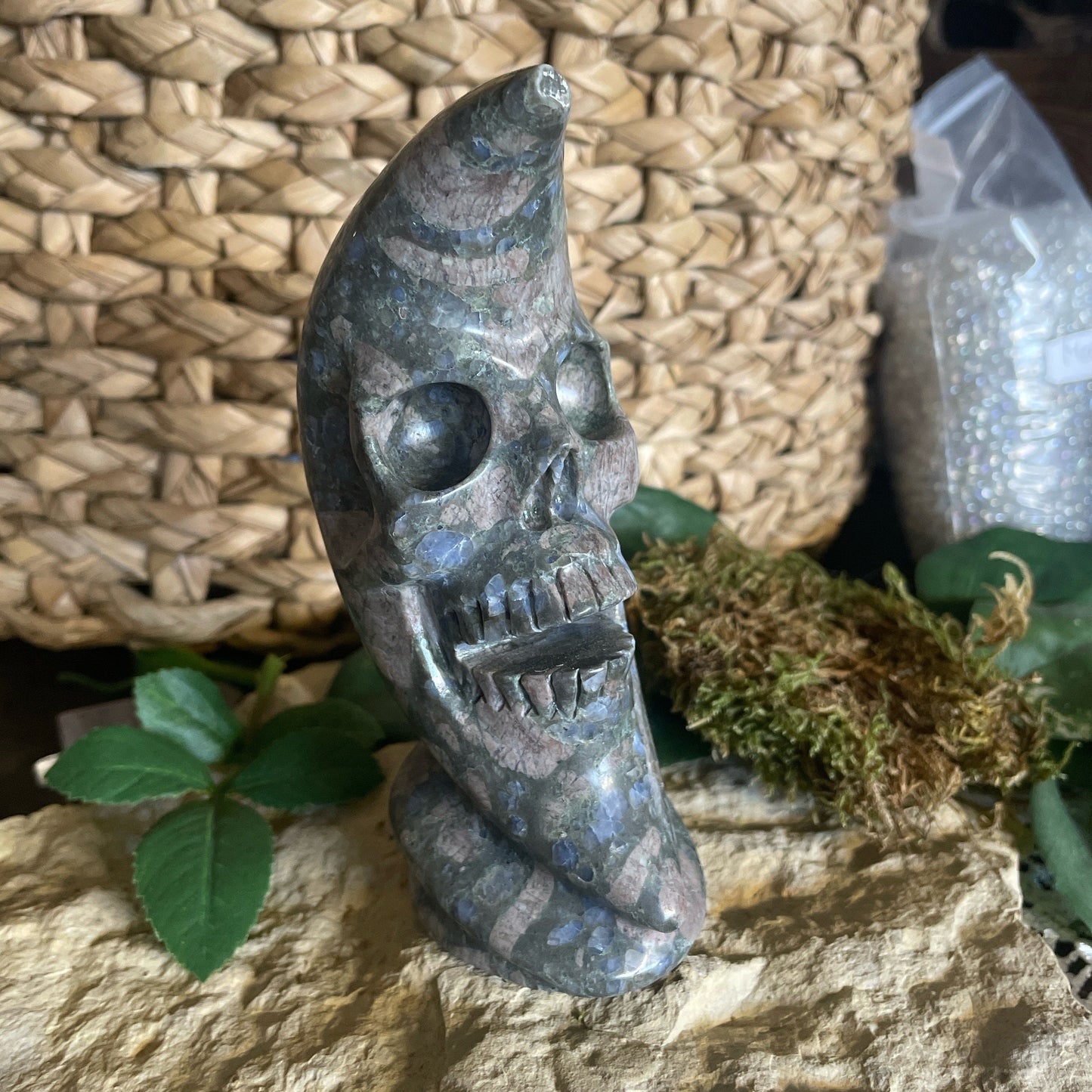 Llanite Rhyolite Moon Skull Polished Carved Genuine  Crystal Gemstone