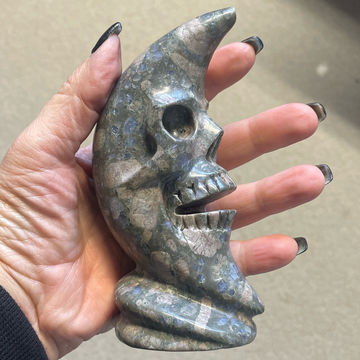 Llanite Rhyolite Moon Skull Polished Carved Genuine  Crystal Gemstone