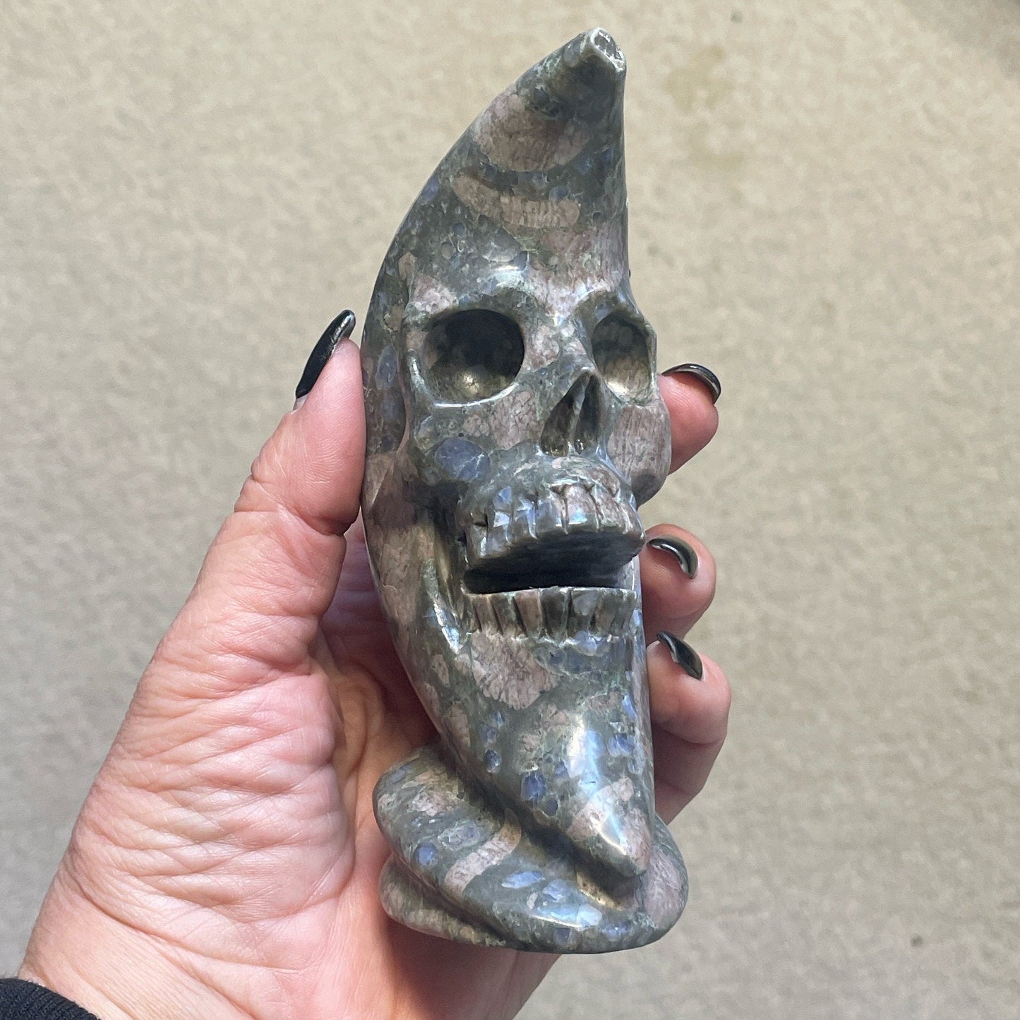 Llanite Rhyolite Moon Skull Polished Carved Genuine  Crystal Gemstone