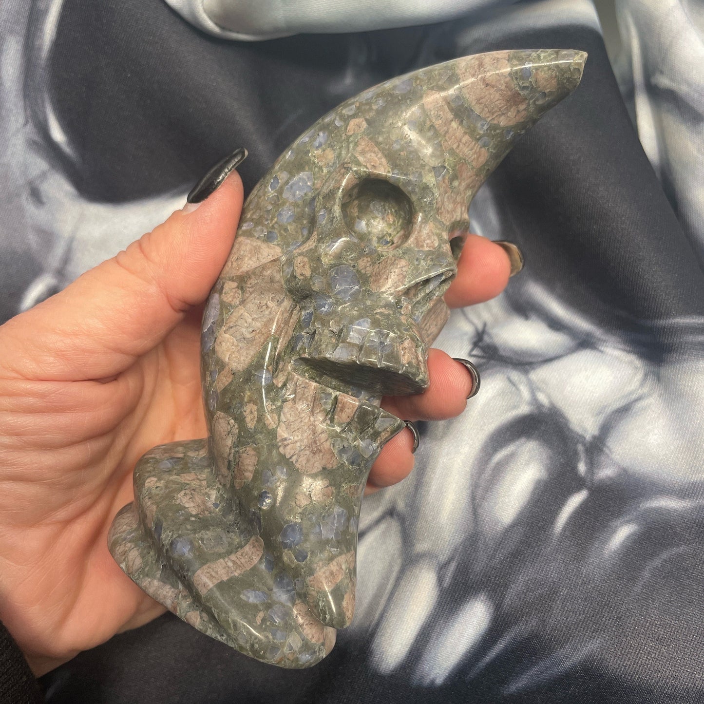 Llanite Rhyolite Moon Skull Polished Carved Genuine  Crystal Gemstone