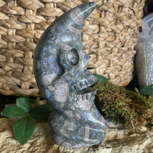 Llanite Rhyolite Moon Skull Polished Carved Genuine  Crystal Gemstone