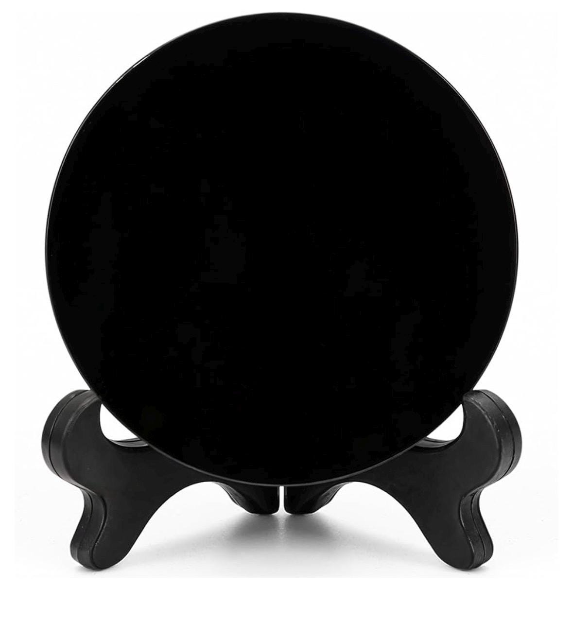 Obsidian Scrying Mirror with Stand & Information Sheet | 6.5 inch