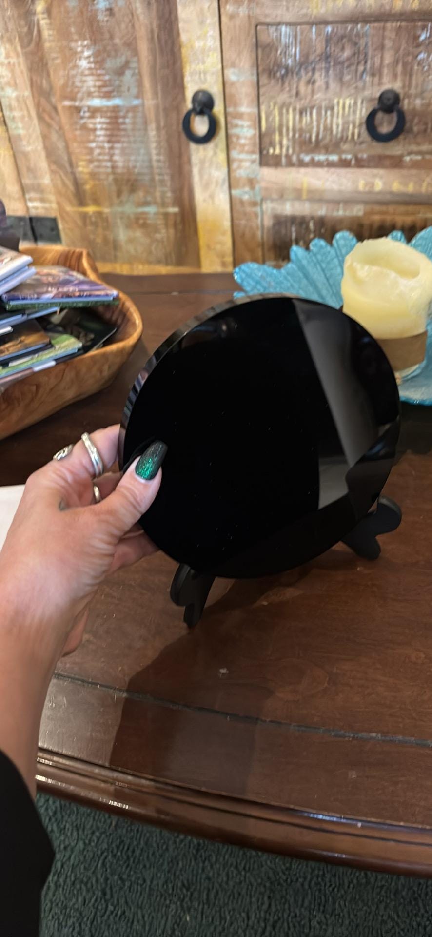 Obsidian Scrying Mirror with Stand & Information Sheet | 6.5 inch