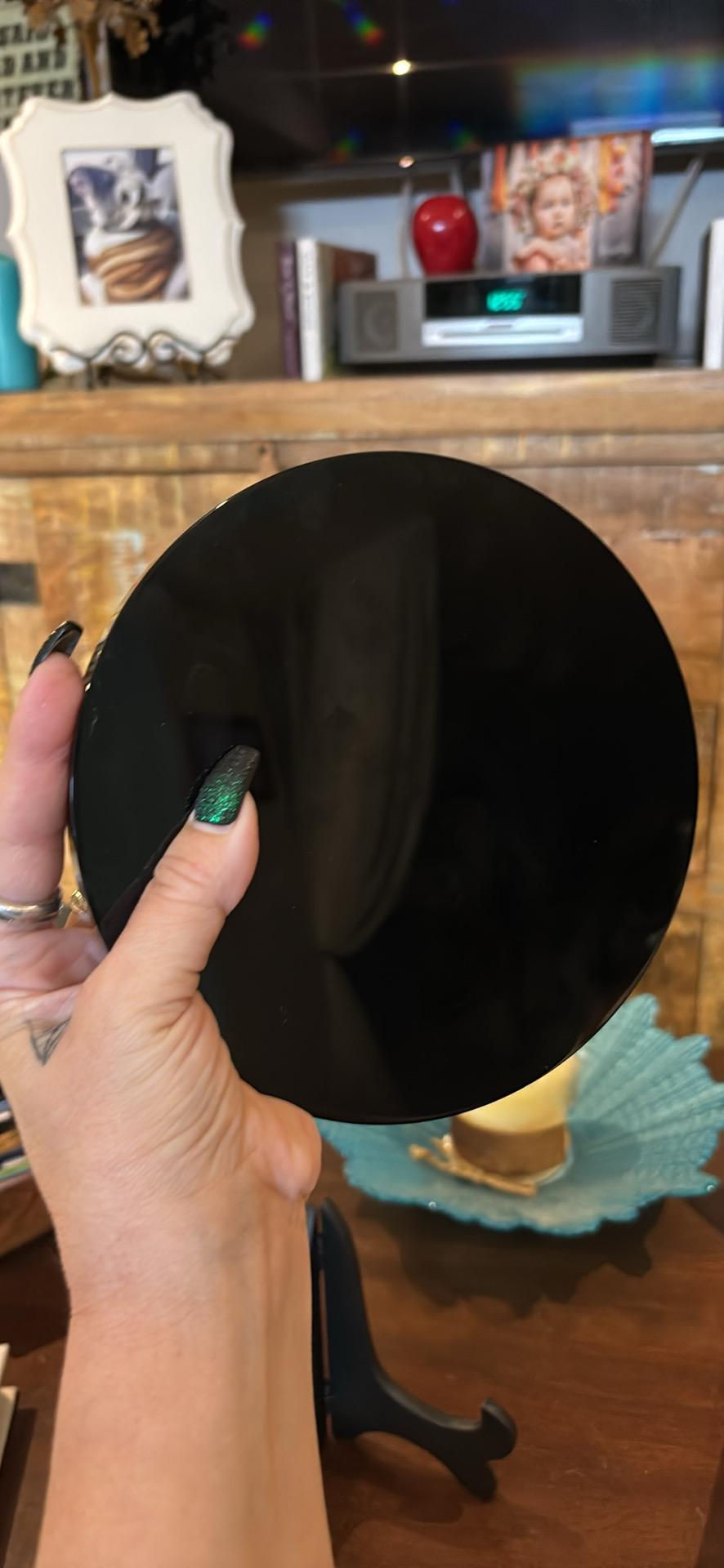 Obsidian Scrying Mirror with Stand & Information Sheet | 6.5 inch