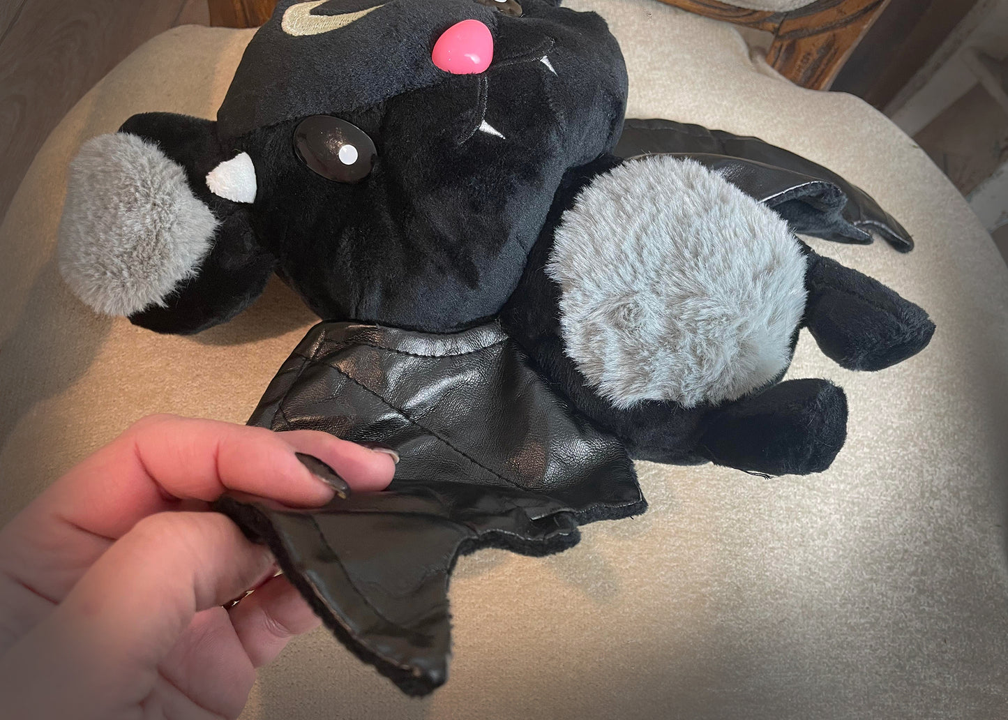 Winged Plush Vampire Bat with Crescent Moon Soft Cute Little Monster