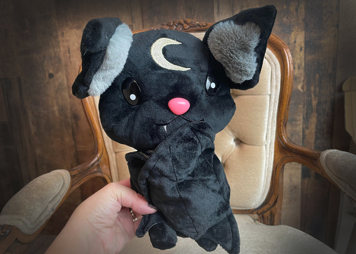 Winged Plush Vampire Bat with Crescent Moon Soft Cute Little Monster