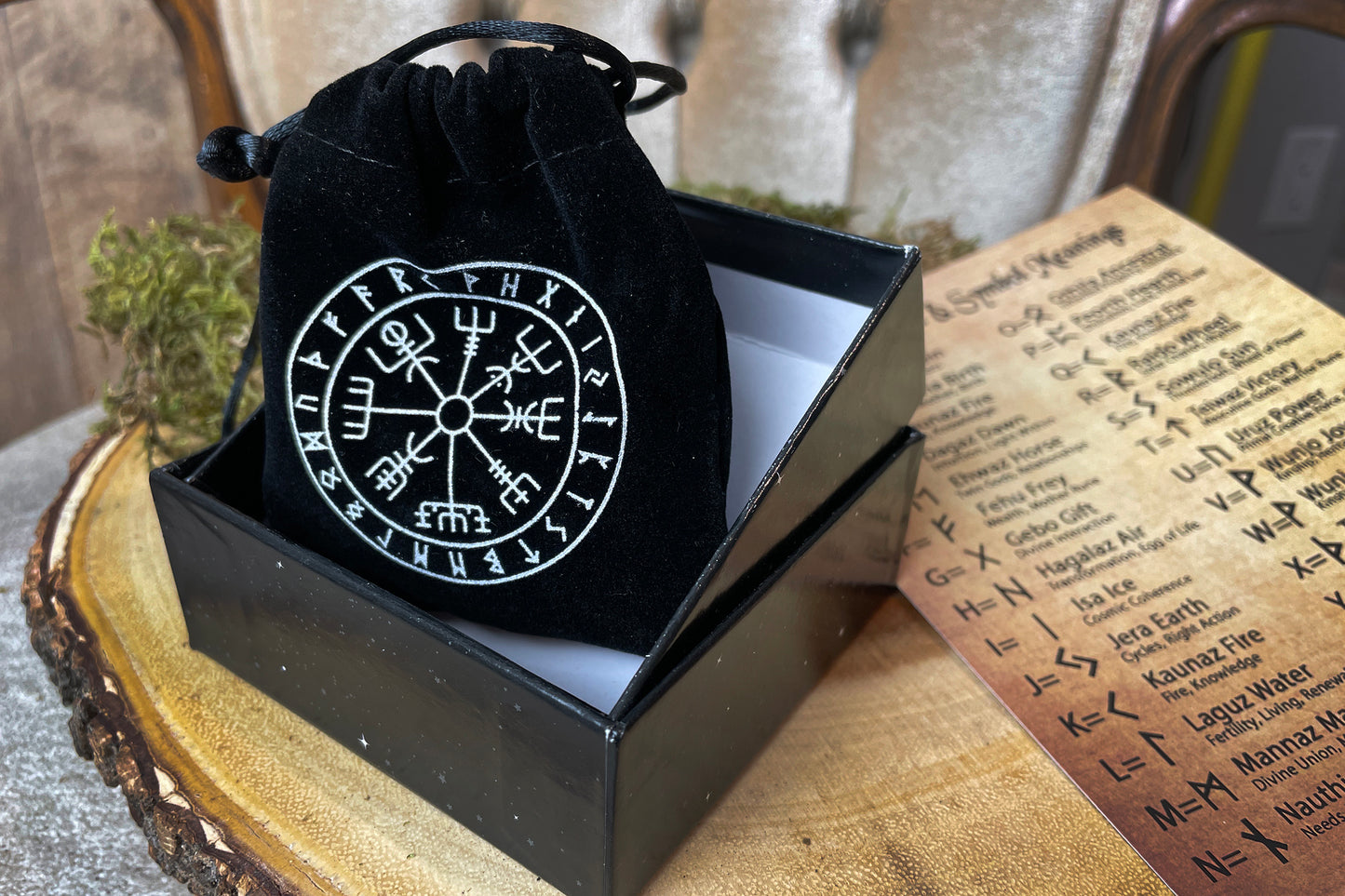 Wooden Viking Runes with Velvet Bag, Box & Guide