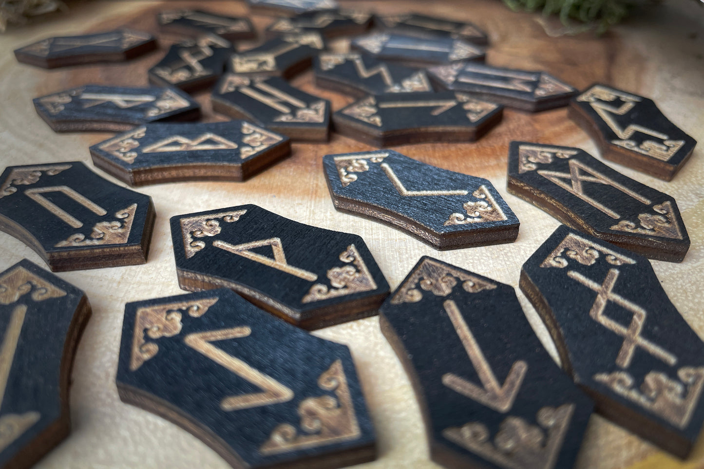 Wooden Viking Runes with Velvet Bag, Box & Guide