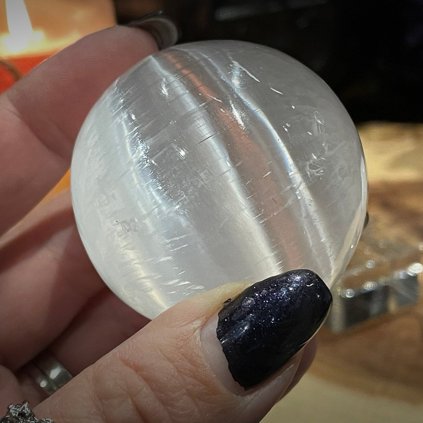 Selenite Sphere with Stand