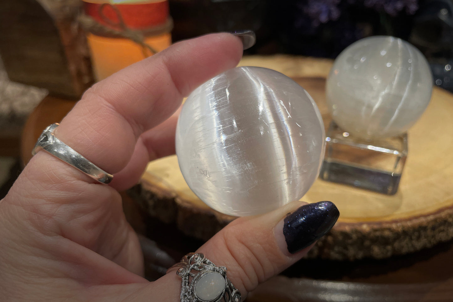 Selenite Sphere with Stand