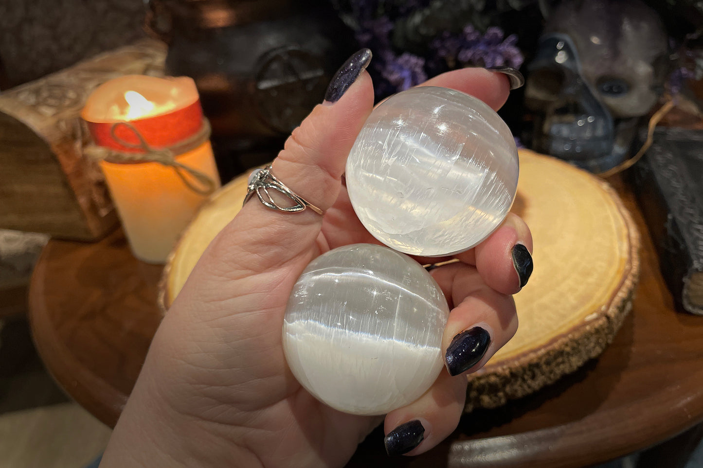 Selenite Sphere with Stand