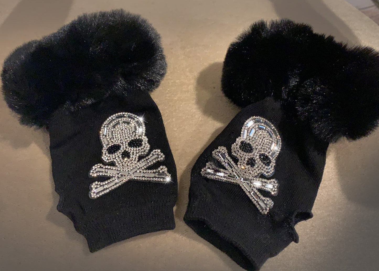 Rhinestone Skull Fingerless Gloves