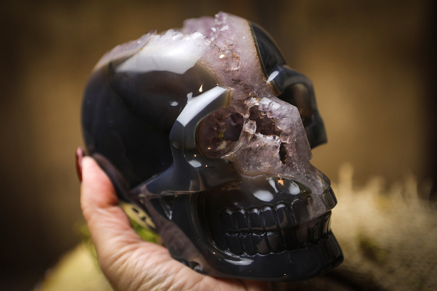 Large Amethyst Geode Crystal Skull