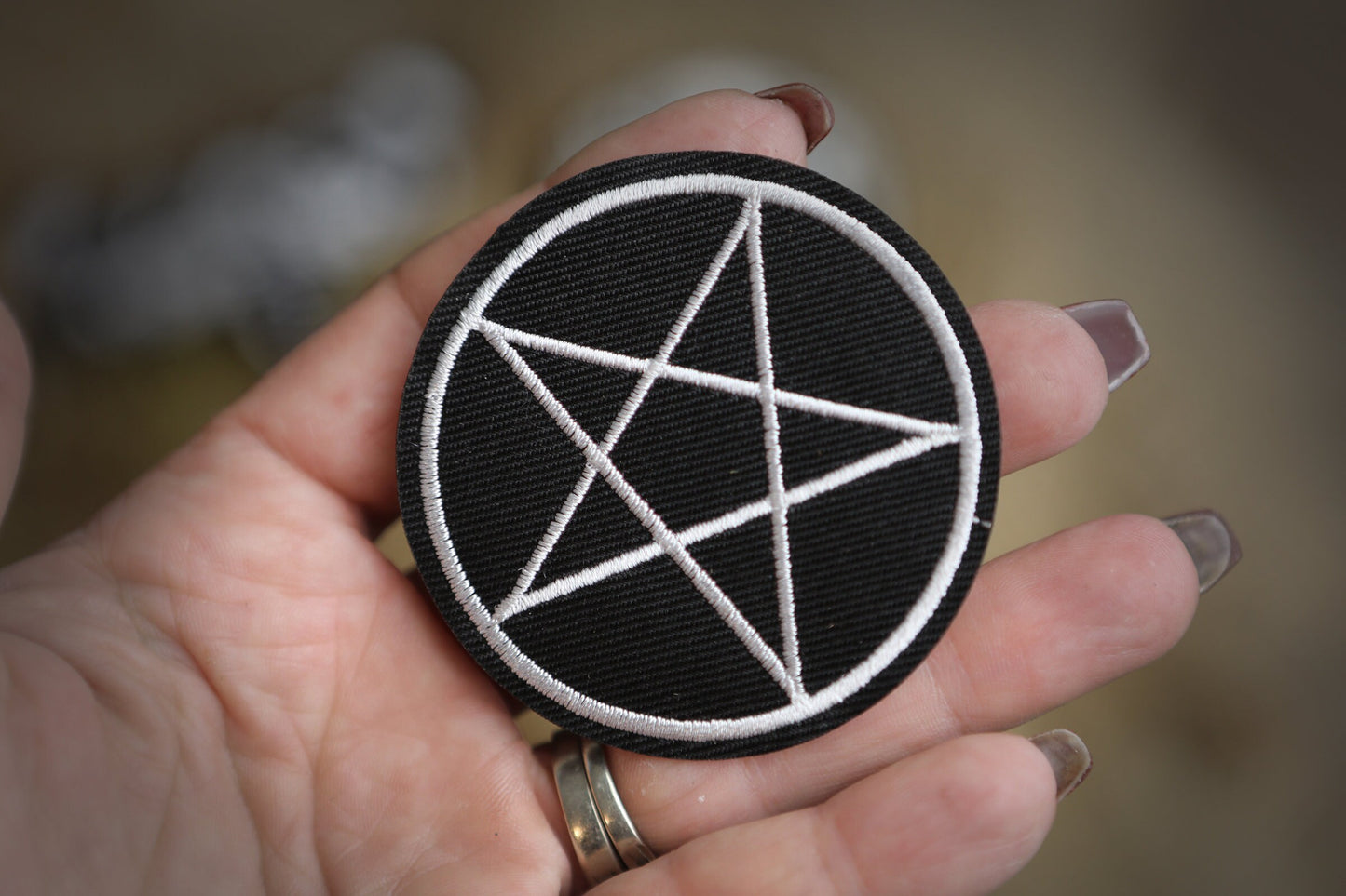 Pentacle or Pentagram Patch skeleton on the Moon Death Moth