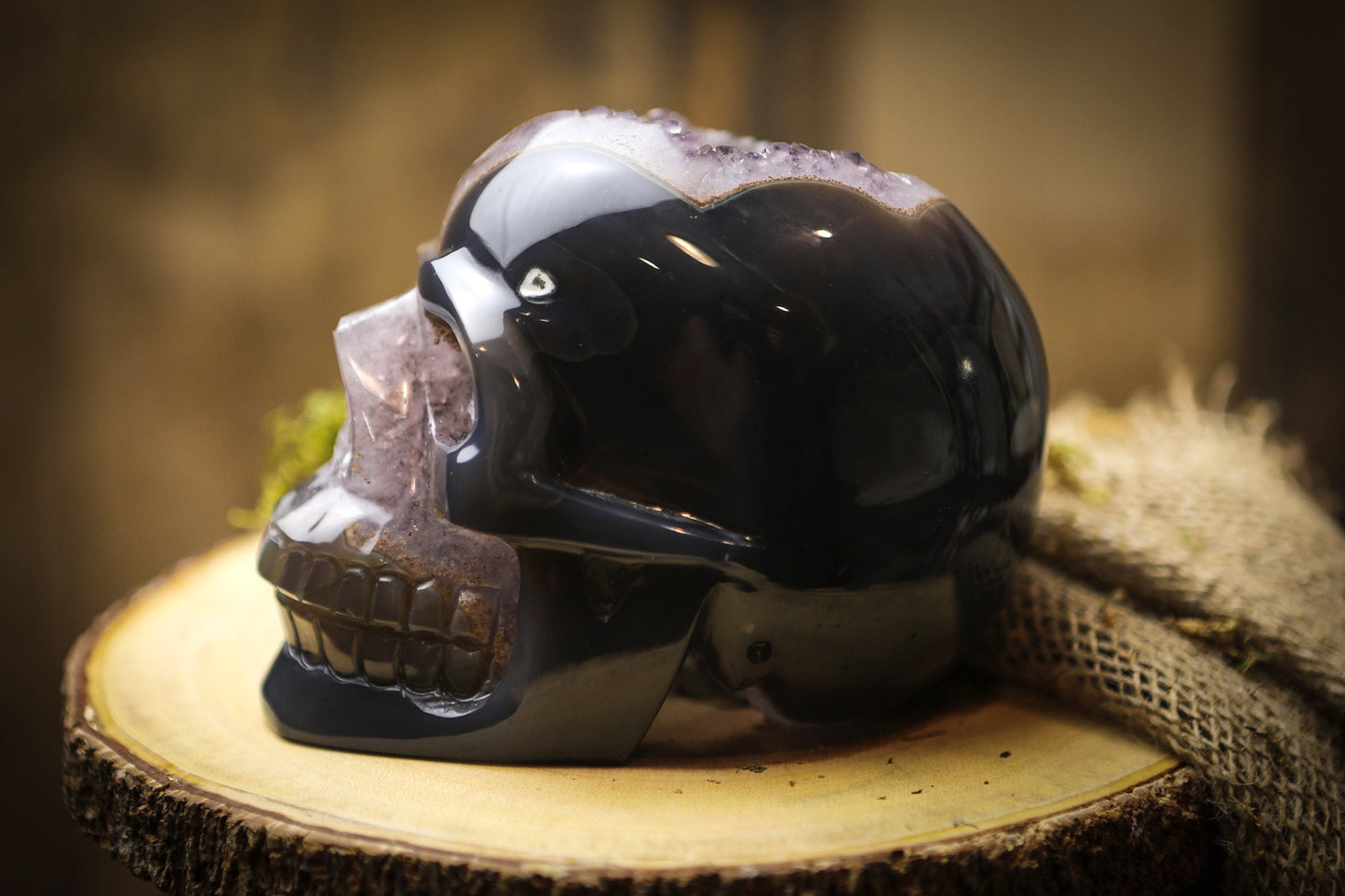 Large Amethyst Geode Crystal Skull