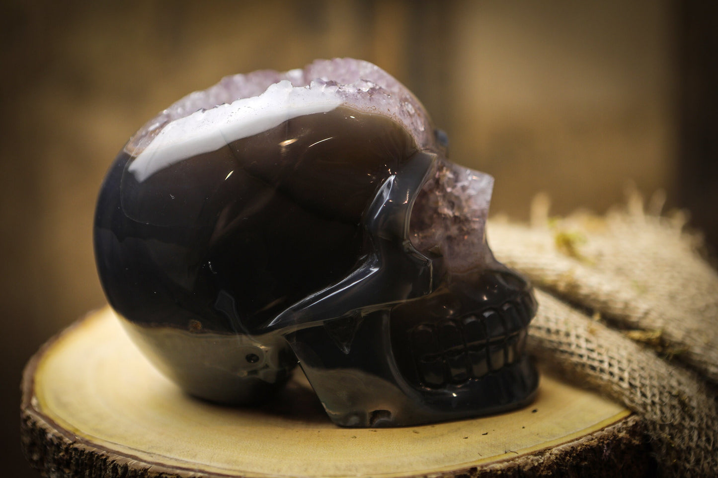 Large Amethyst Geode Crystal Skull