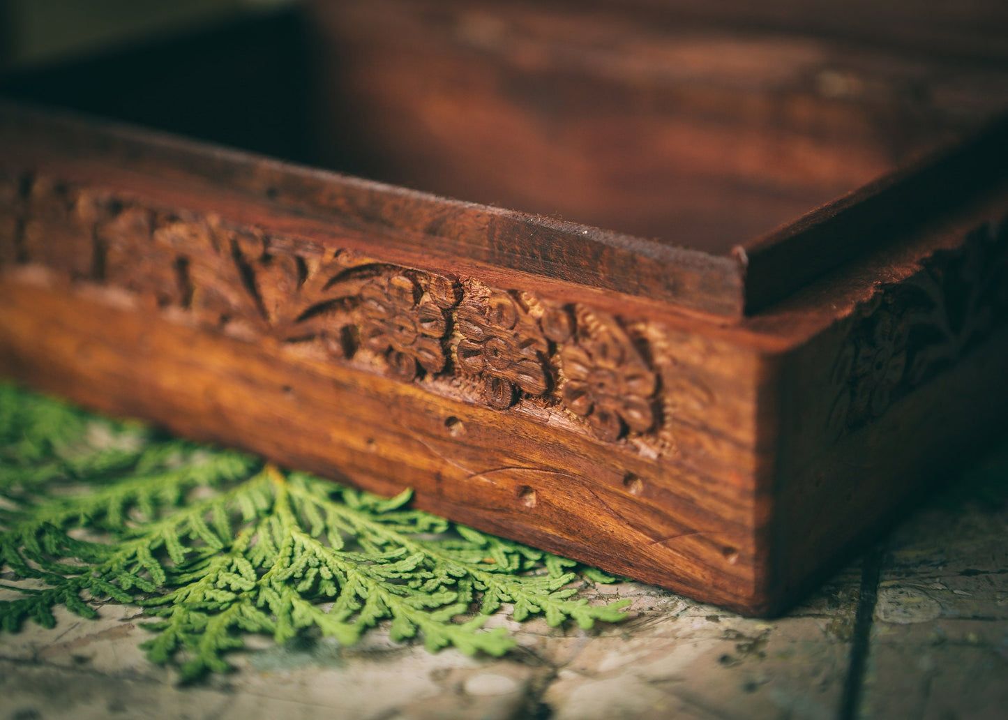 Wooden Hand Carved Box with Pentacle Altar Tools Witchy Storage