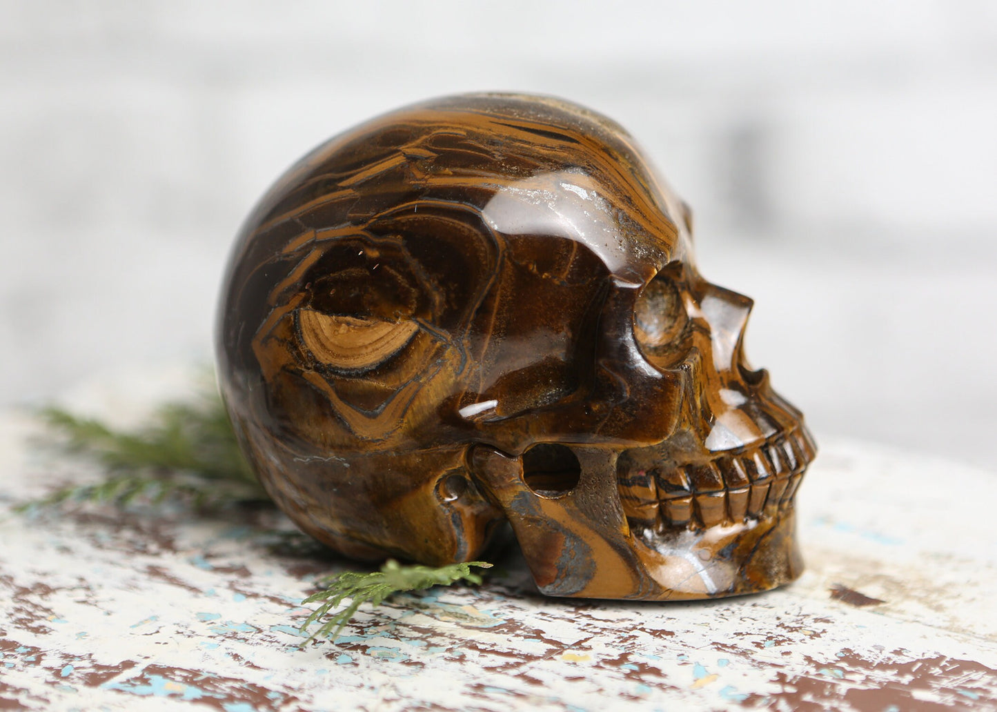 Large Tiger Eye Crystal Skull